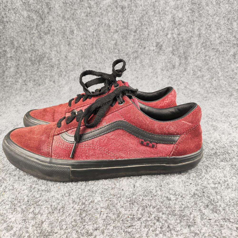 Vans Shoes Mens Size 8 Red Suede Black Trim Low Top Skate Sneakers Casual